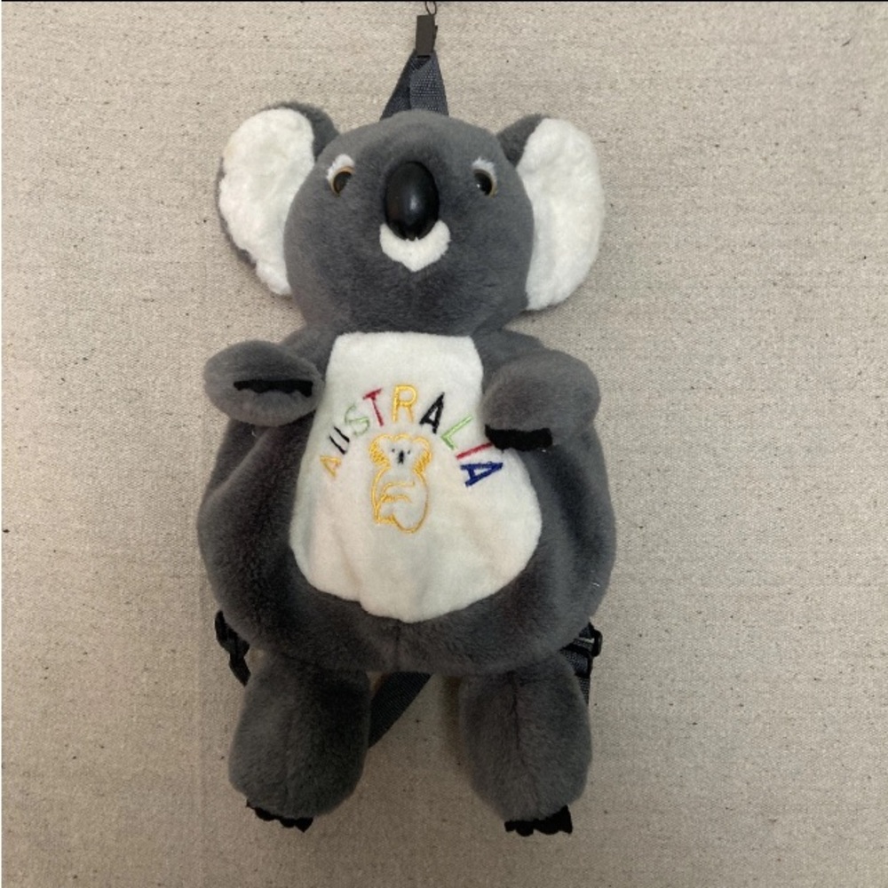 Vintage Koala Australia Furry Backpack Gray Plush Stuffed Animal Aussie Bag